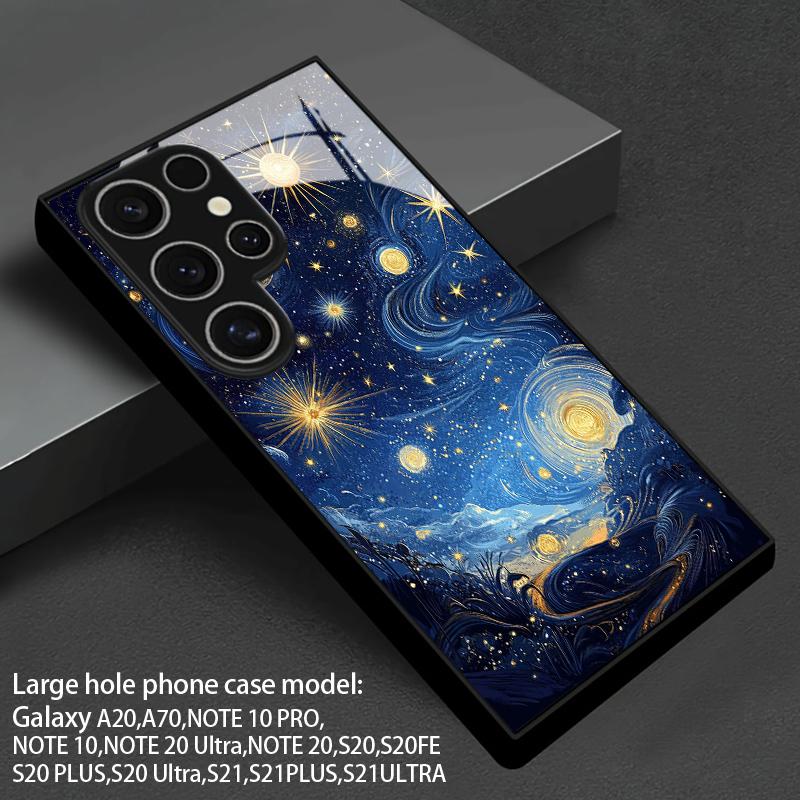 Gold-Infused Night Pattern 2D Phone Case for Samsung S26 S25 S24 S23 S22 S21 S20 A56 A36 A16 - Glass Protective Cover