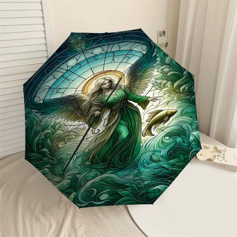 

1PC Angel Stained GlassAutomatic Open/Close Umbrella with Windproof, 8-Rib Sturdy Canopy, Durable Ribs, Fashionable Design1205A