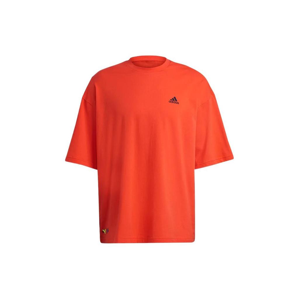 Adidas Solid Color Logo Casual Crew Neck Short Sleeve T-Shirt Unisex Tops Semi-Fluorescent-Red H61131