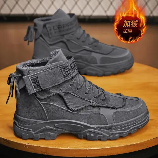 Men's Boots 2025 New Winter Velvet Warm Cotton Boots Fashionable Retro High Top Workwear Shoes Thick Soled Casual Shoes