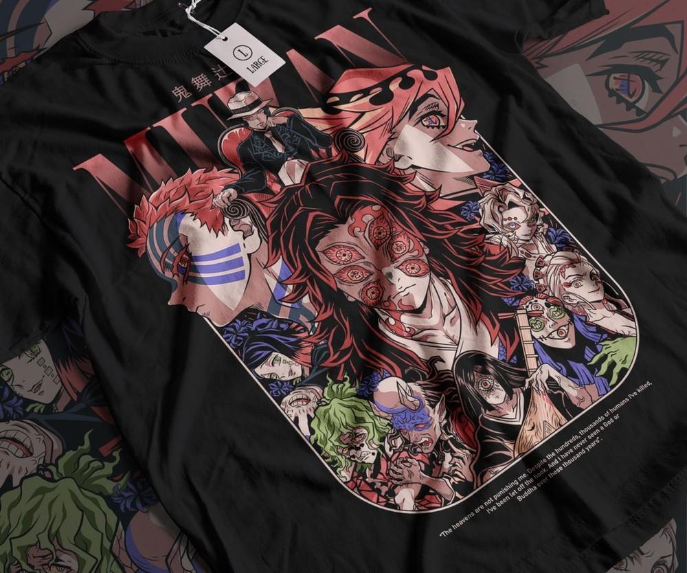 

Upper Moons T-shirt Kimetsu no Yaiba Demon Slayer Anime black Shirt All Size S
