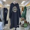 Korean-Style Winter Oversized Velvet Hooded Printed Knee-Length Dress for Women