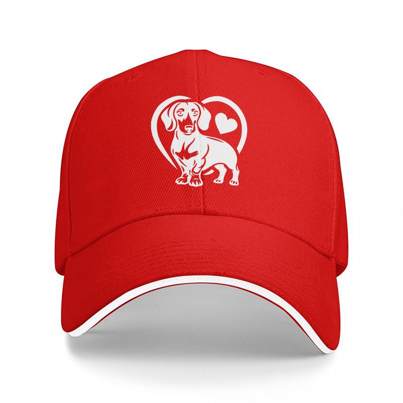 Dachshund Heart Pattern Sandwich Bill Baseball Cap Adjustable Fit Cotton Dad Hat Breathable Unstructured Casual Sports Gift