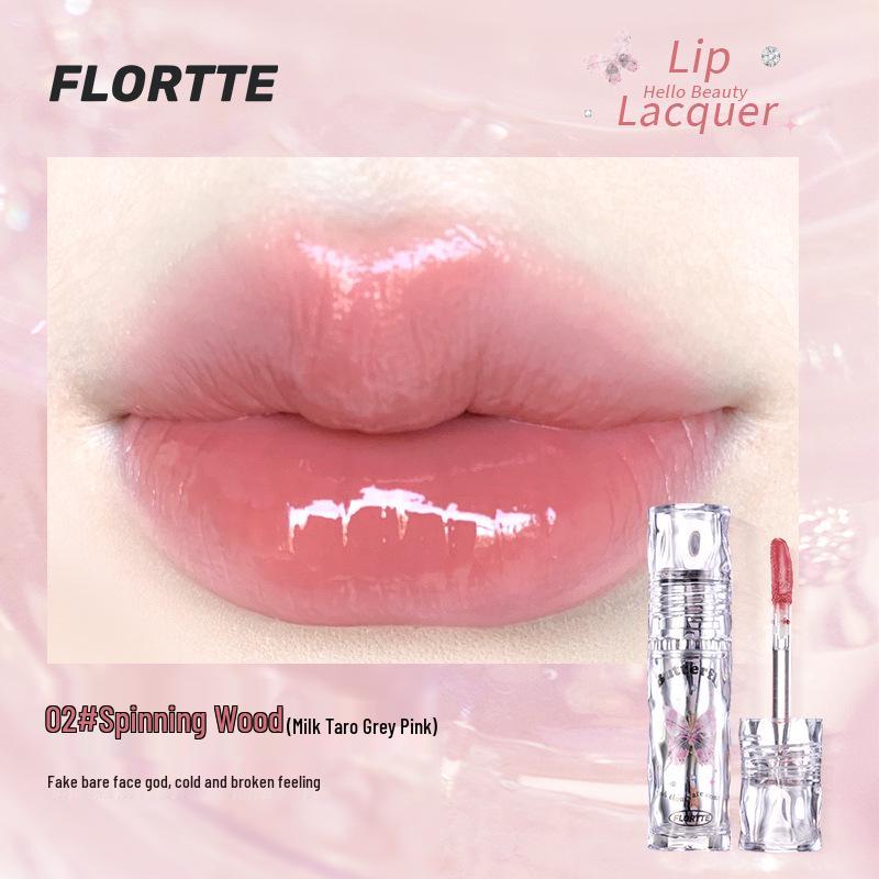 FLORTTE/Floria Lip Lacquer: Stunning Melia Water Light Lipstick - Transfer-Resistant Cup Mirror Gloss.