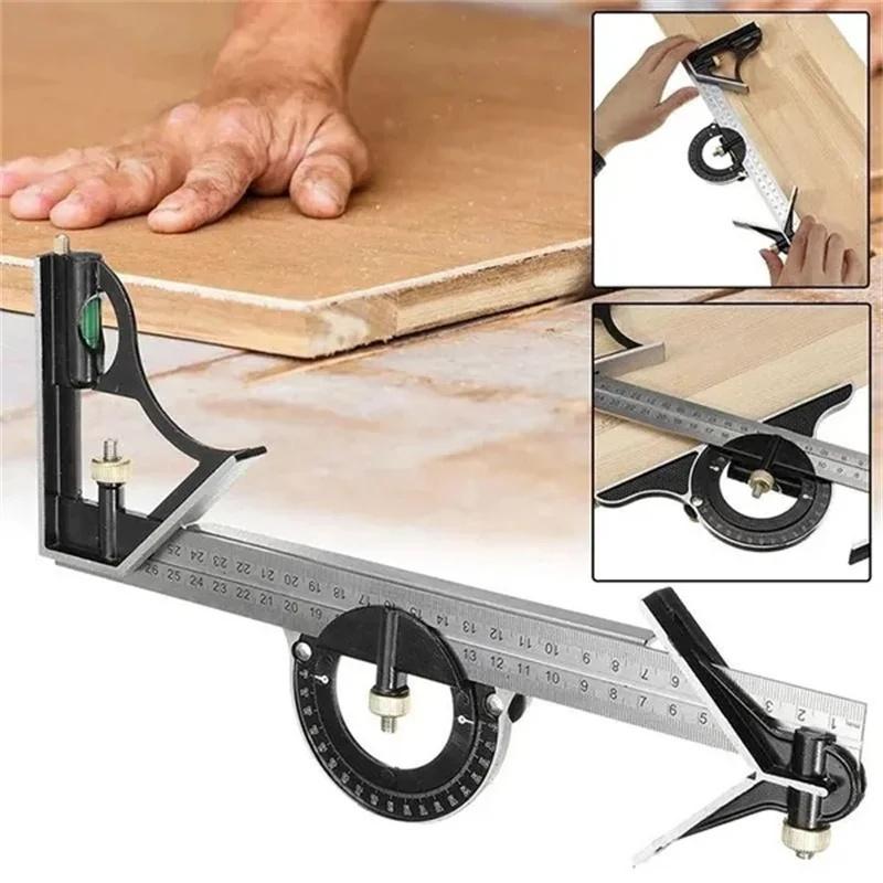 300mm Square Right Angle Ruler Protractor Movable Square Woodworking Angle Ruler Measuring Tools Multi Combination Set