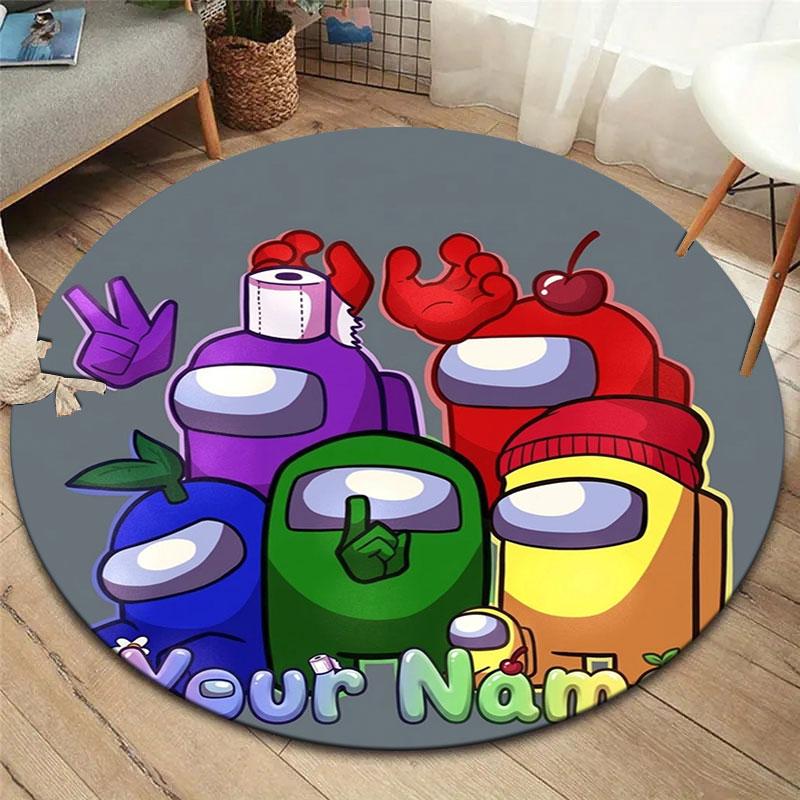 Among Us Custom Name Round Area Rug,Carpet Rug for Living Room Bedroom Sofa Playroom Decor,Non-slip Floor Mat