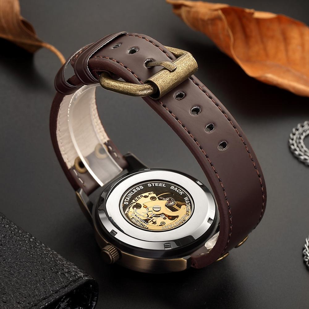 Ceas de mână bărbătesc retro la modă, Tourbillon golit, mișcare mecanică complet automată, ceasuri mecanice, reloj automático