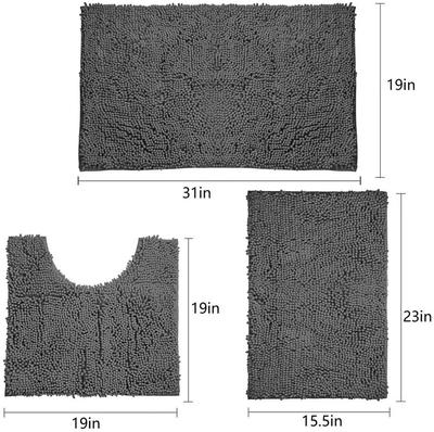 Chenille 3 Piece Bathroom Carpet Non-slip Bathtub Carpet Outdoor Shower Room Carpet Bathroom Floor Mat Toilet Door Mat