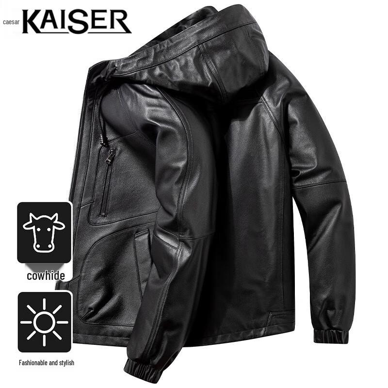 

Мужская кожаная куртка с капюшоном KAISER из коровьей кожи с зернистой фактурой личи 4XL