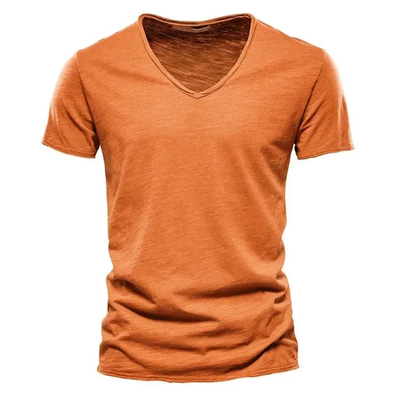 Cotton Men T Shirt Tops V Neck Thin Short Sleeve Tees High Quality Men's Fashion Fitness T-shirt for Men Size