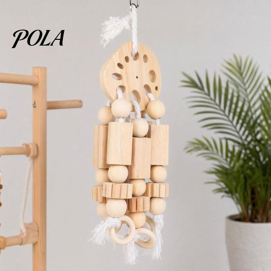 Parrot Gnawing Accessory Wooden Blocks Toy, Bird Chew Toy with Beads Pinecones, Safe Pine Cone Beak Grinding Cage for Macaws African Greys Large