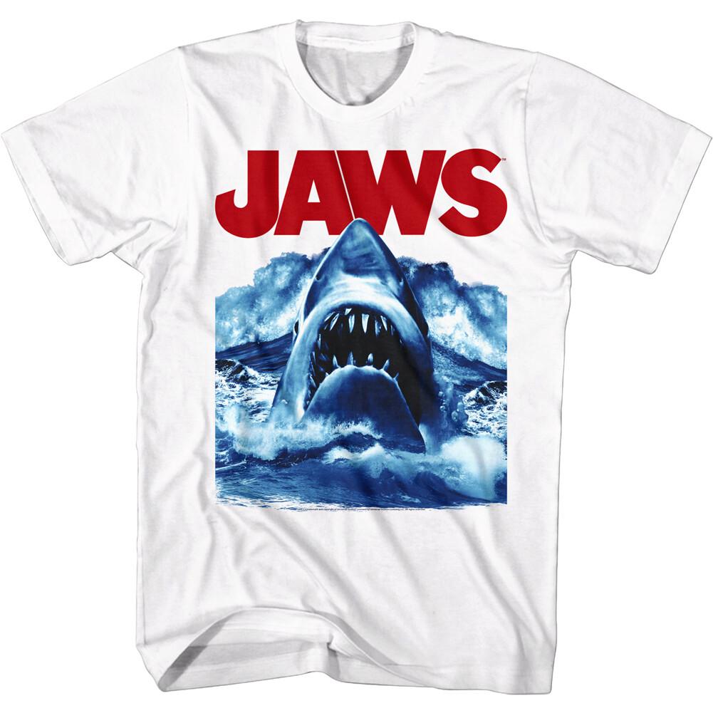 Jaws Big Shark Breaking Waves Poster Men T Shirt Horror Movie Ocean Swim L