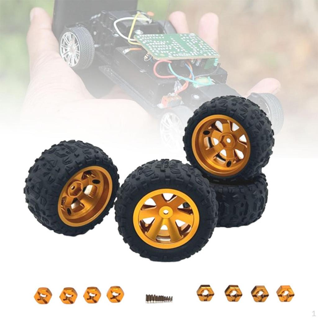 4 Pieces RC Car Tires Parts Metal Rims Rubber Replacement for 16207 16209 H6V3 14302 1:12 1:14