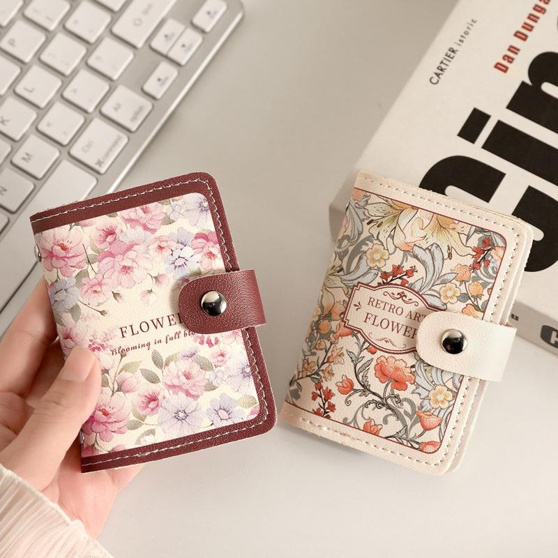 2024 Women's Floral Multi-Slot ID & Bank Card Holder - Retro Oil Painting Design, Large Capacity