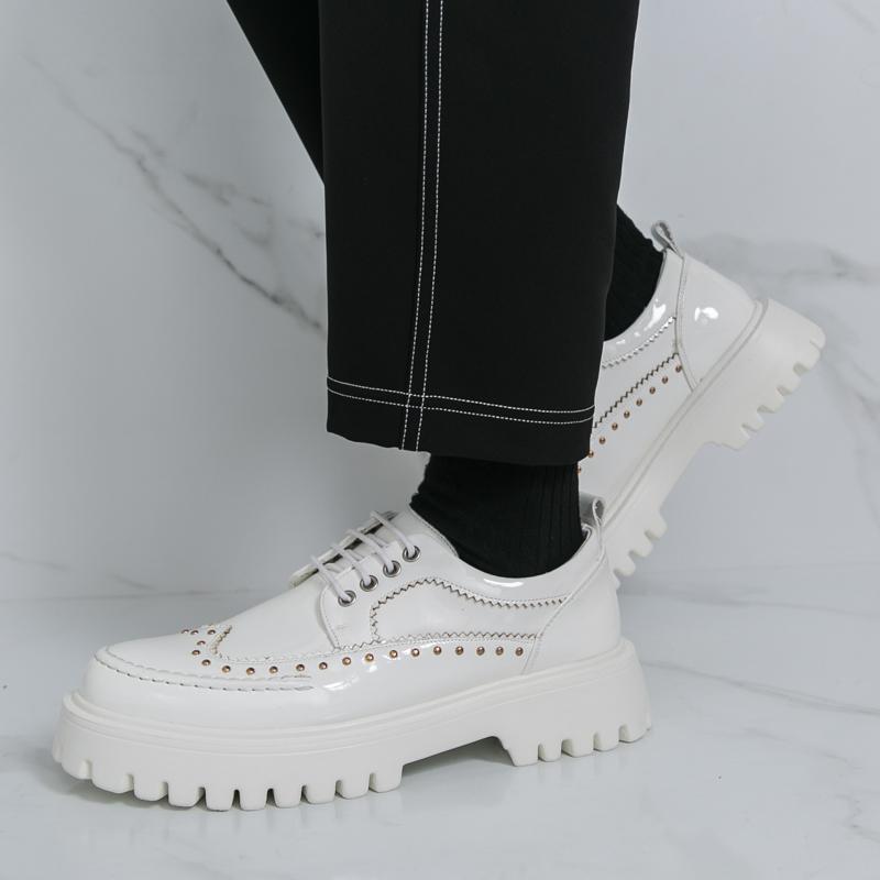 New Designer Men's Rock Punk Black White Thick-soled Lace Up Height Increasing Casual Shoes Walking Sneakers Zapatos Hombre