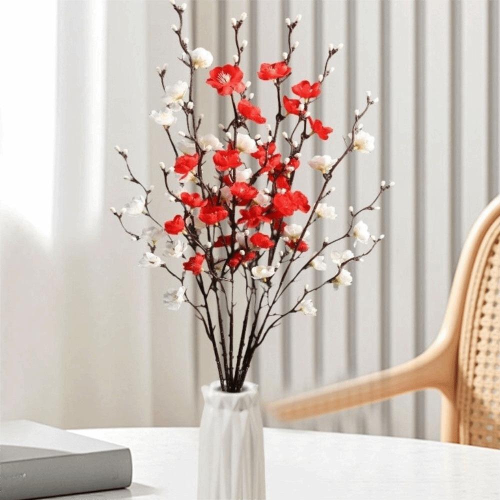 6PCS Plastic Artificial Plum Branches Lifelike Fake Silk Flower  Wedding Ceremony