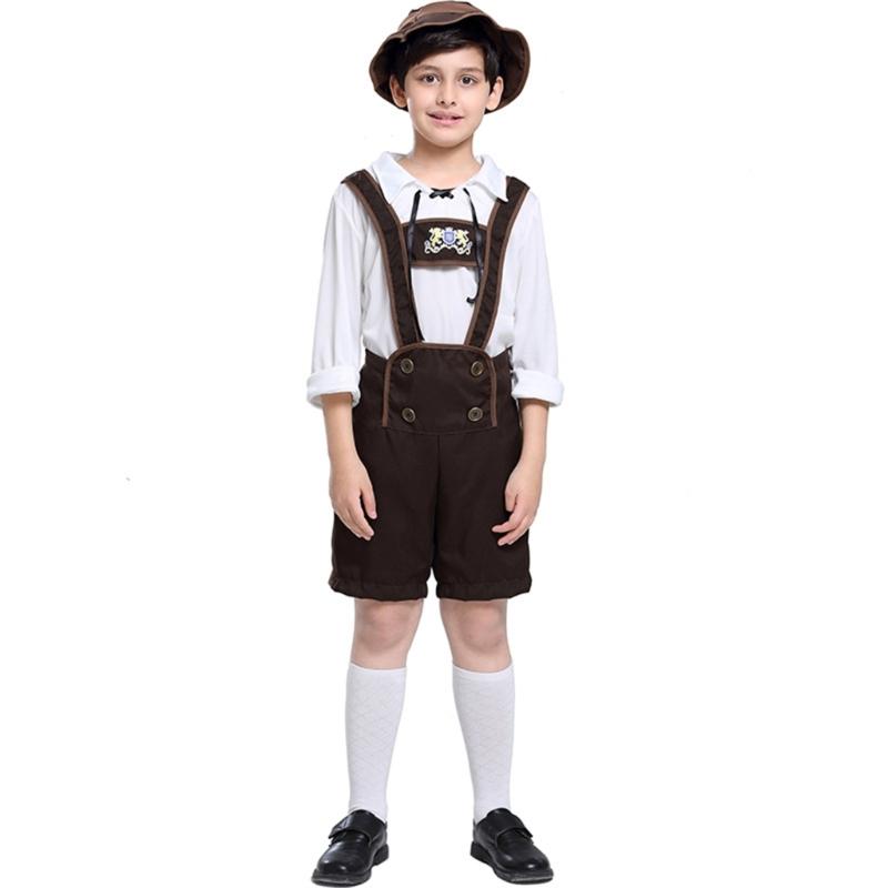

3Pcs Boy Oktoberfest Costume Kid Uniform Lederhosen Shorts with Shirt and Hat for Halloween Party Oktoberfest Festivals XL хаки