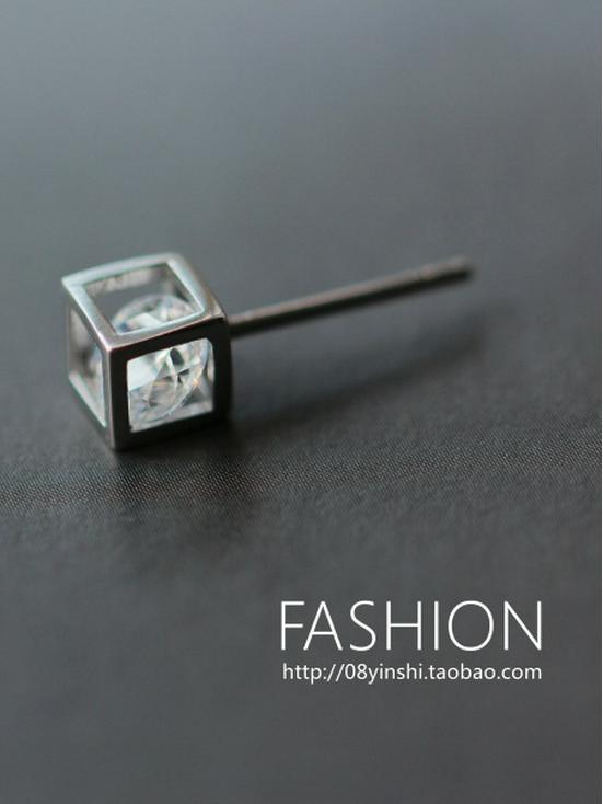S925 Sterling Silver Cube Diamond Stud Earrings - European & American Style