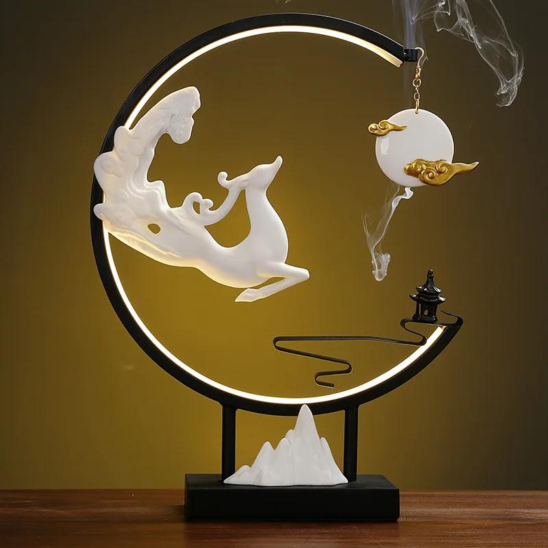 FY Big Size Fengshui Backflow Incense Burner with Irom Frame Zen Office Desktop Decorations for Home OUD Sandal Incense Holder