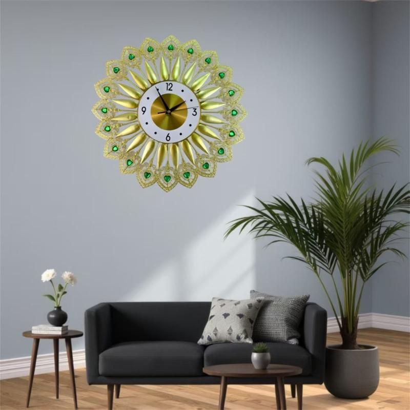 Crystal Leaves Wall Clock None-Ticking Silents Battery Operated Clocks Decorative Wall Clocks for Living Room Decors