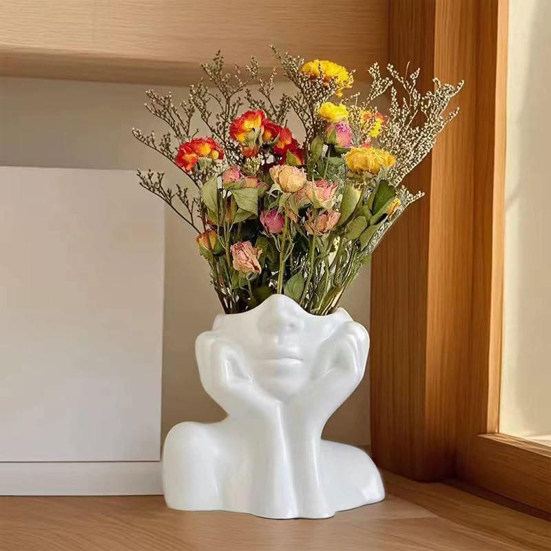 1Pc Cute Face Shaped Makeup Brush Holder Minimalist Art Vase for Eyebrow Pencils Desktop Decoration Home Organizer
