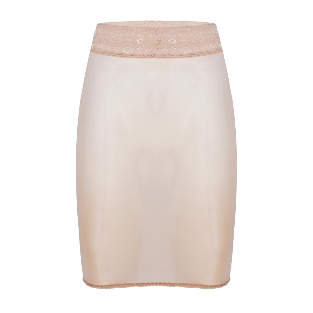 Womens High Waist Lace Patchwork Pencil Skirt Glossy Stretchy Fabric Semi Sheer Bodycon Skirt