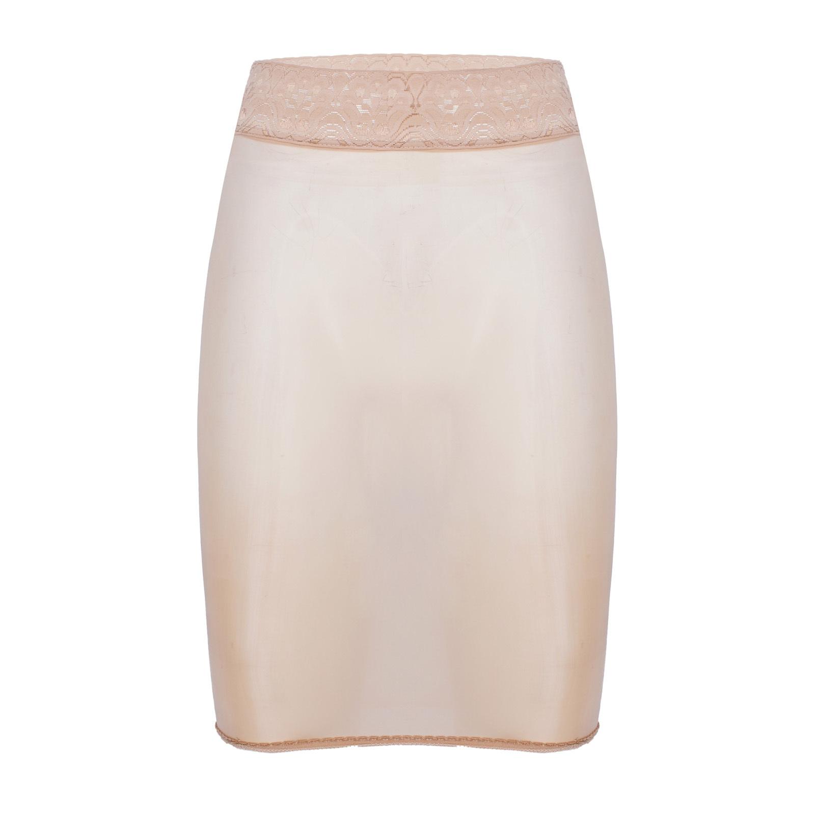 

Жіноча обтисла спідниця-олівець з мереживними вставками та високою талією, блискуча еластична напівпрозора тканина One Size тілесний