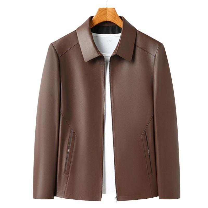 Autumn Leather Leather Jacket Men's Solid Color Lapel Leather Jacket Men's Leather Top Coat