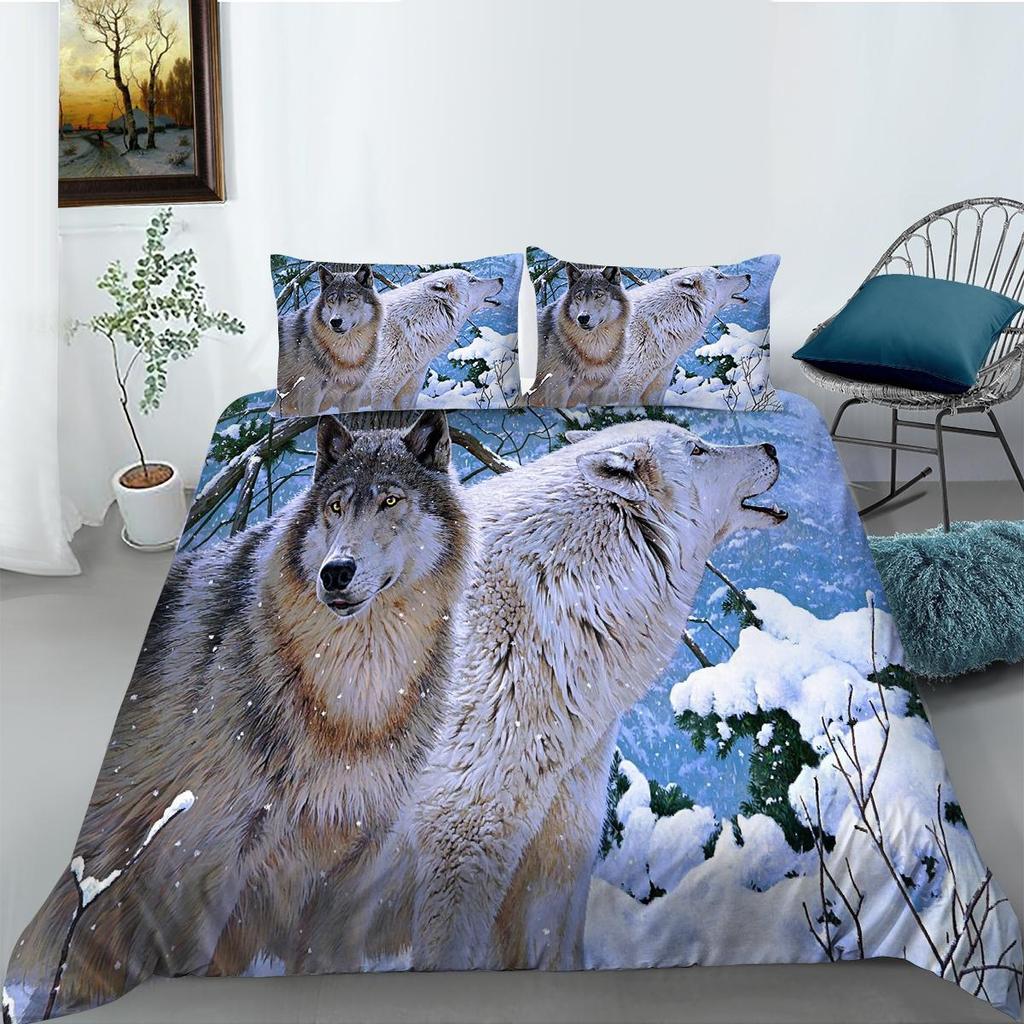 Bed Cover 3D Wolf Bedding Suit Washed Breathable Beds Set Kids Adults Home Bedclothes Comforter Duvet Cover Pillowcase