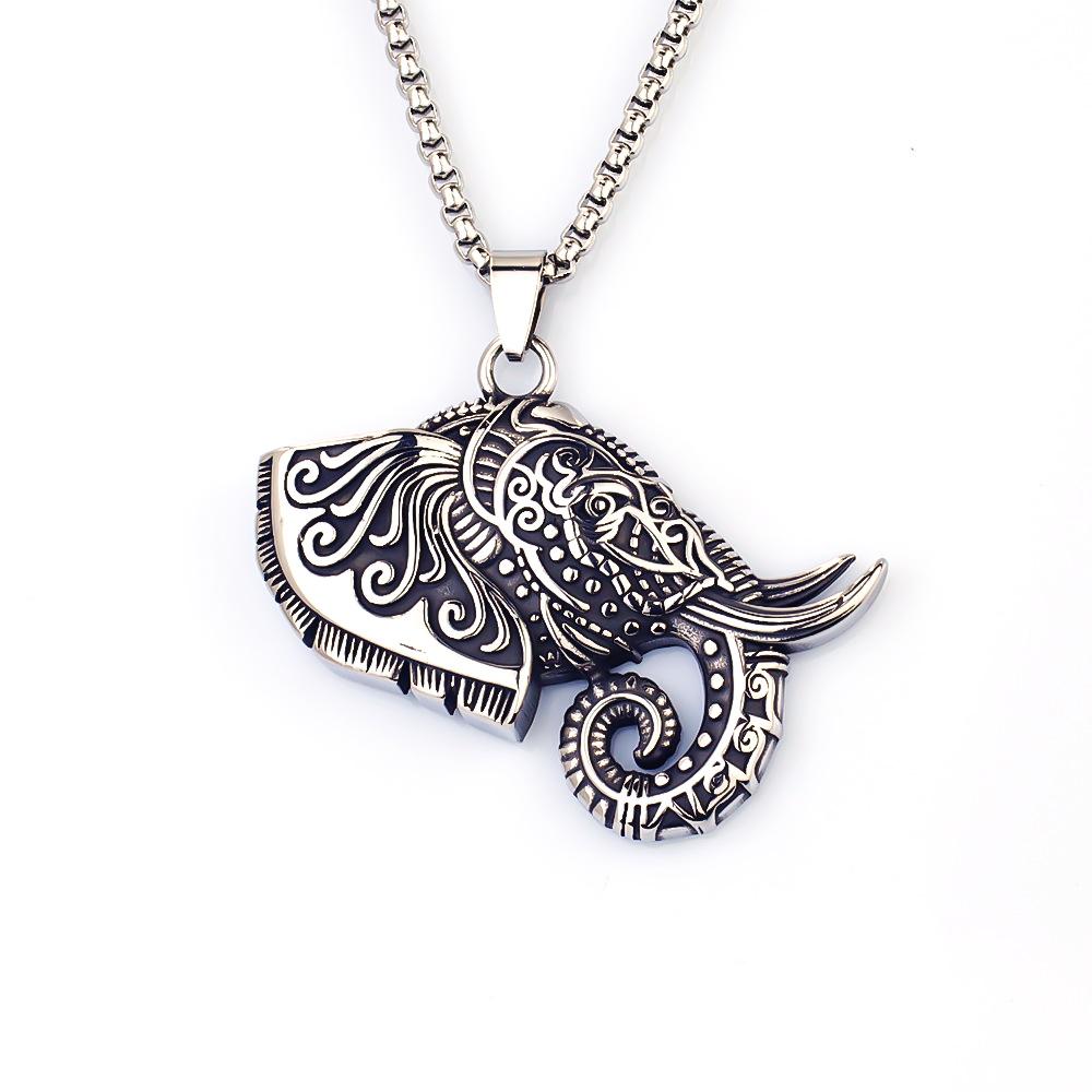 European and American Retro Titanium Steel Necklace Men's Pendant Animal Jewelry Relief Elephant Pendant
