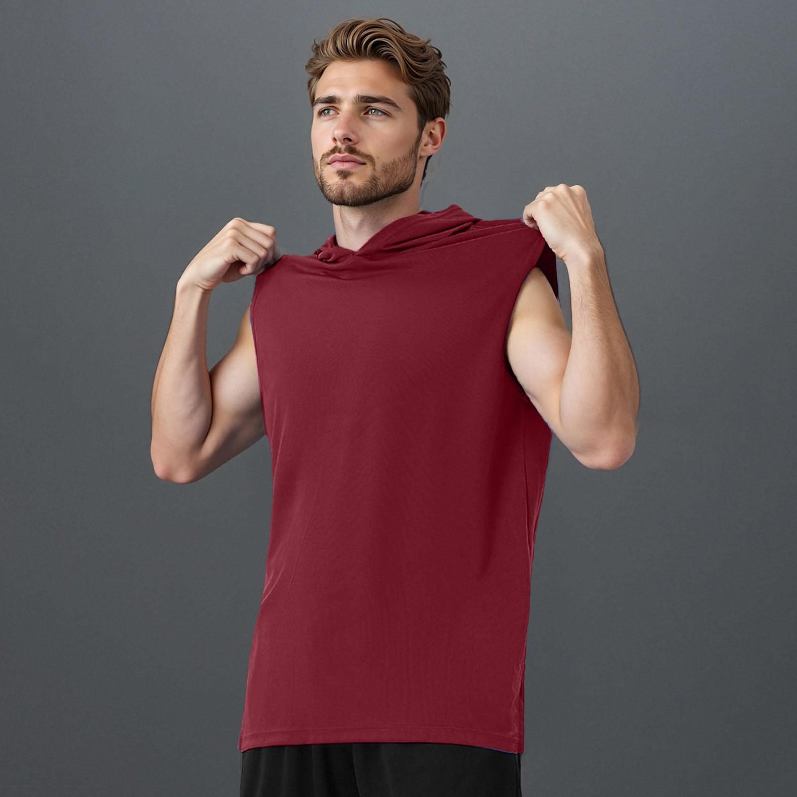 

Мужская майка, плотный жилет с капюшоном, повседневная футболка без рукавов M винный