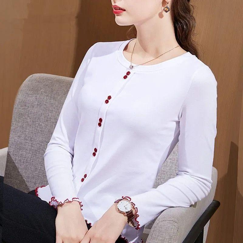 Korean Style Long-sleeved Bottoming Shirt Tops for Women, Versatile Fall Slim-fitting Inner Wear Outer T-shirts