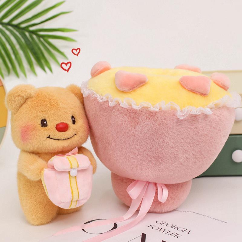 Large Plush Butter Bear Bouquet Doll for Hugging and Sleeping