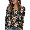 Women's Fashion V-Neck Button-Up T-Shirt With Christmas Print Long-Sleeved Top