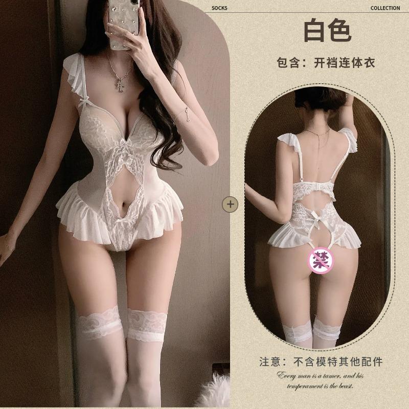 Sexy lingerie hot hollow open onesie sexy lace perspective passion free suspenders pajamas