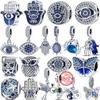 925 Silver Blue Space Earth Airplane Demon Eyes Pavé Clear Zircon Shiny Beads Fit Original  Charms Bracelet Women Jewelry