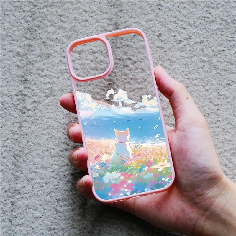 Luxury Scene Lovely Cat Case For IPhone 13 11 12 14 15 Pro Max 7 8 Plus XR XS Max Woman Cute Clear Back Cover Phone Accessories