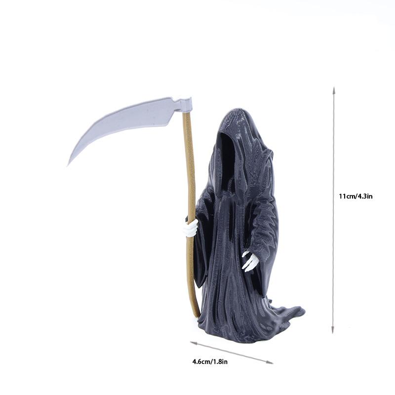 Black Grim Reaper Statue Mini Devil Figurine Dollhouse Halloween Thrilling Robe Nightcrawler Ornament Micro Landscape Decor