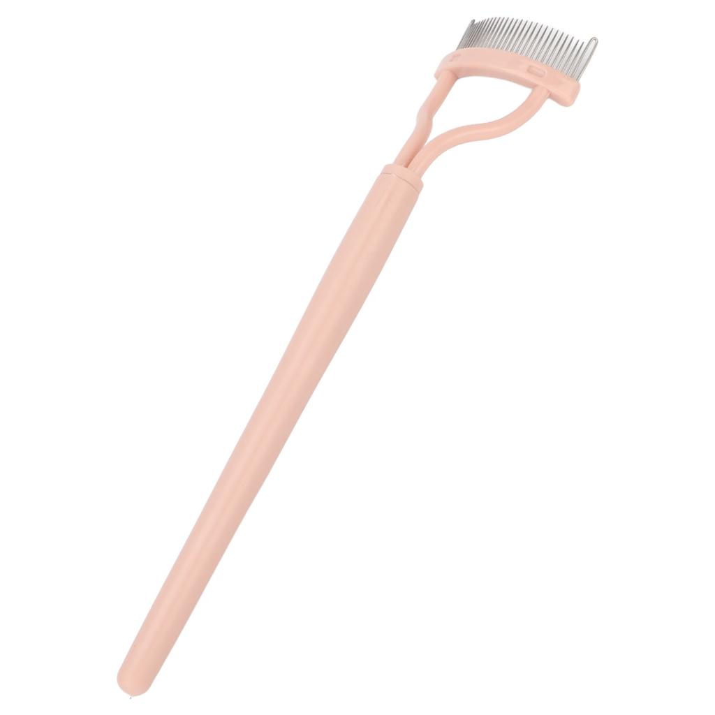 Eyelash Comb Arc Stainless Steel Teeth Eyelash Separator Mascara Applicator Tool with Comb Cover Pink Straight Handle