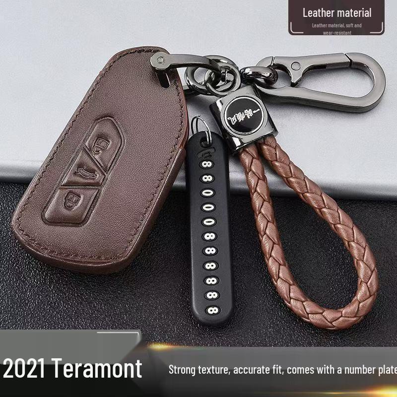 

Leather Key Cover with Buckle for Volkswagen Golf 8/Touareg X, Three-Button Protect.