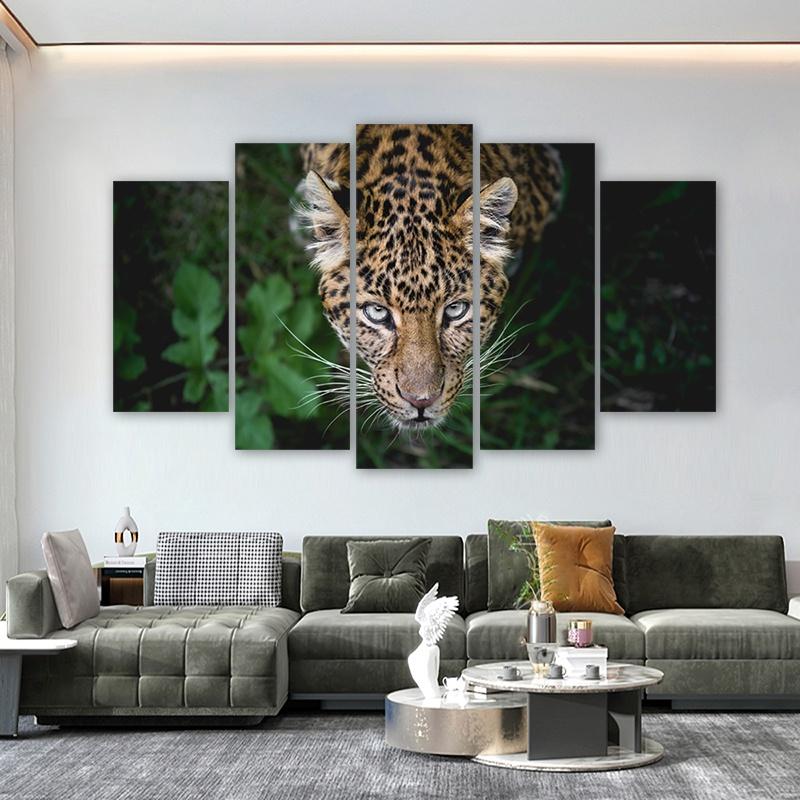 5 Panels Leopard Grass Posters Wall Art Picture for Living Room Animal Canvas Painting Home Decoration Landscape Prints No Frame