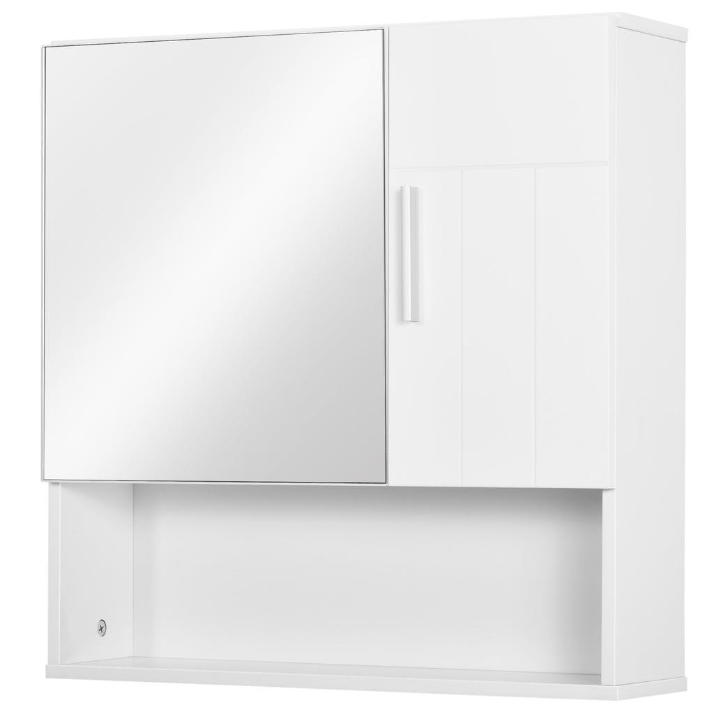 Bathroom Mirror Cabinet, Wall Mounted Storage Cupboard Organizer with Double Doors and Adjustable Shelf, White