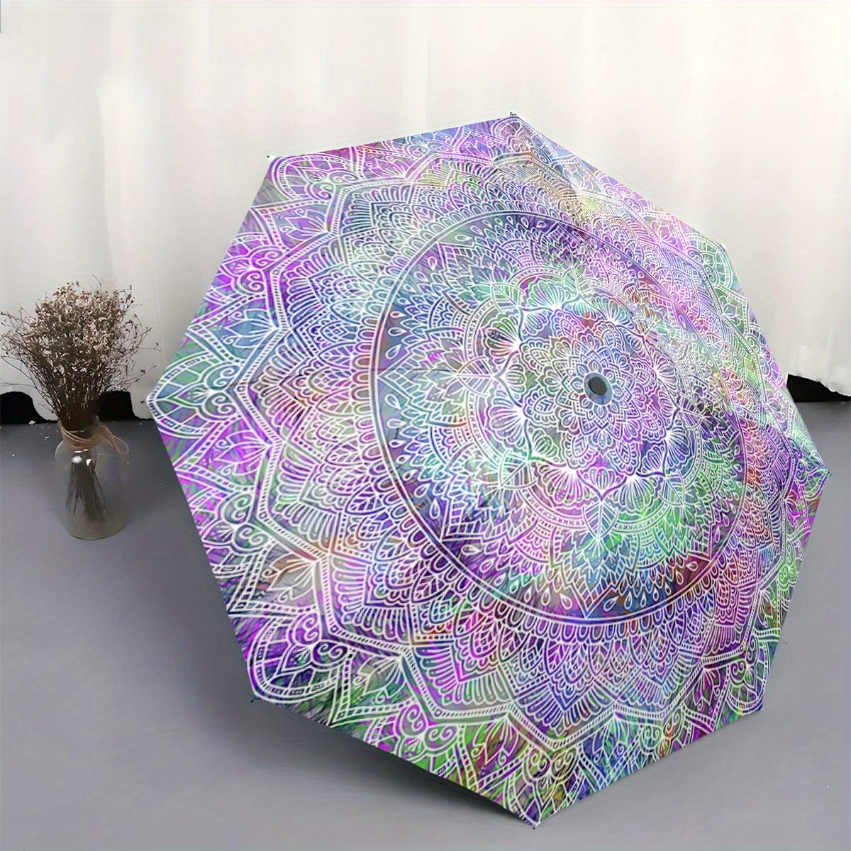 

Automatic Open/Close Umbrella with Colorful Purple/Blue/Pink/ Green/Teal/Pink Mandala Pattern - Compact Folding design, Sturdy (as the picture,Iron&8K)