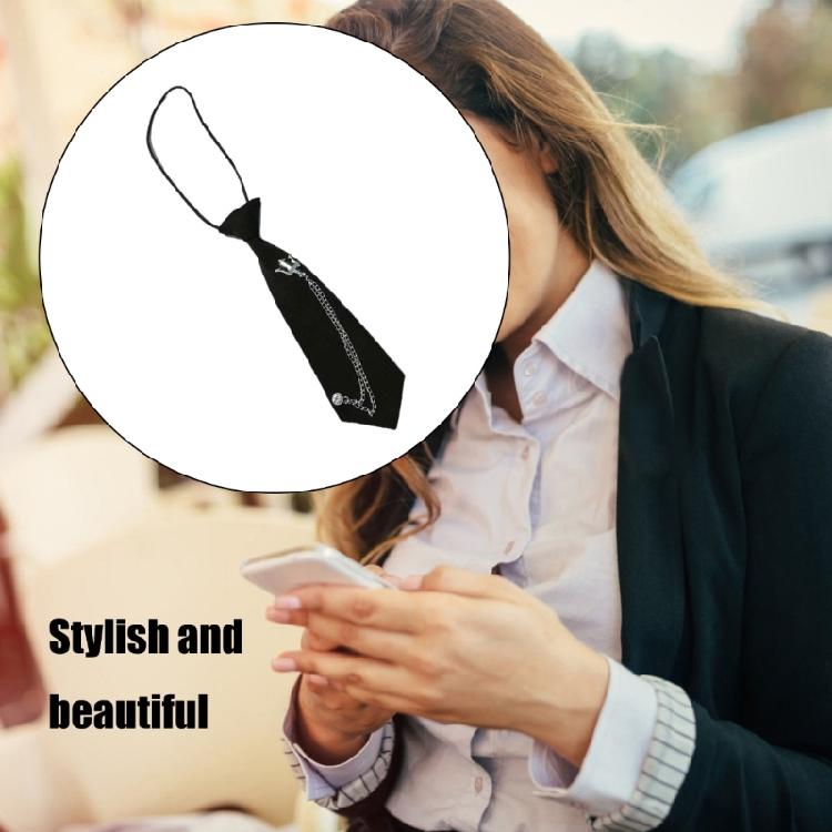 Punk Metall Krone Kette Krawatte für Erwachsene und Kinder Preppy Student Vorgebunden Verstellbar Schwarze Krawatten für Uniform Schulhemd