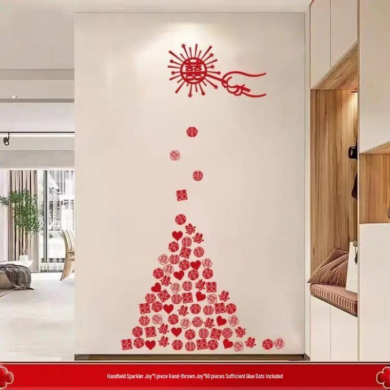 Newlywed Double Happiness Stickers for Wedding Bedroom & Door Decoration