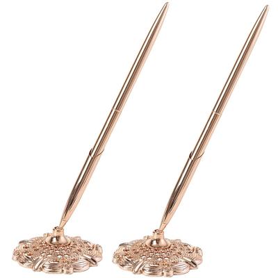 Ailunate Reception Desk Signature Pen with Ballpoint Pen for and Reception Rooms of Pink Pen, Pen, Stand, Weddings, Receptions, Hotels, (Pack 2, Gold)