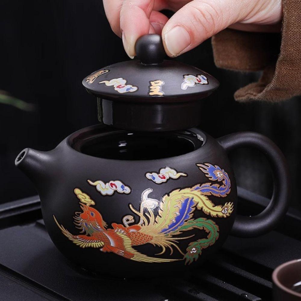 Dragons Phoenixs Pattern Changes Color Purple Clay Teapot Chinese Style Tea Infuser  Gift
