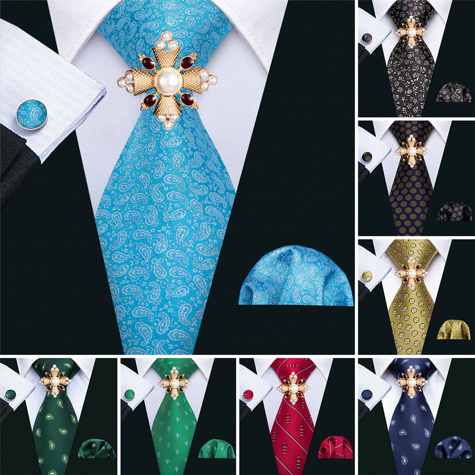 

Крутые галстуки с жемчужной брошью для мужчин Галстук Hanky Cufflink Набор для свадебной вечеринки Формальный