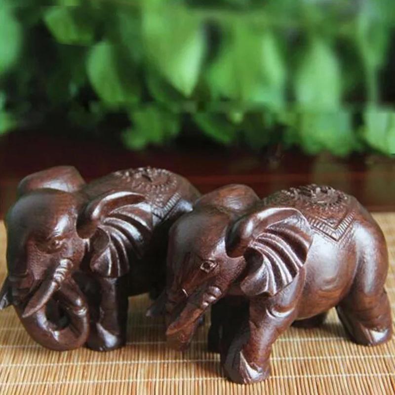 Figurine Elefant de Lux Ornamente din Lemn Artizanat Retro Acasă Feng Shui Decor de Birou Statuetă Elefant Sculptată Natural