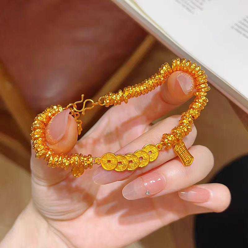 Stylish Gold Five Emperors Coin Abacus Bracelet - Elegant and Versatile Hand Jewelry Gift